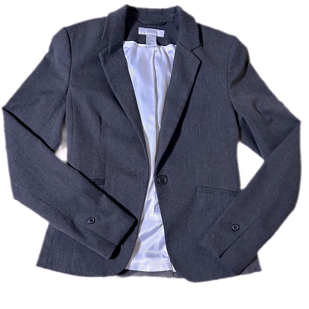 H&M navy blue Fitted blazer in woven fabric with notched lapels size 4
